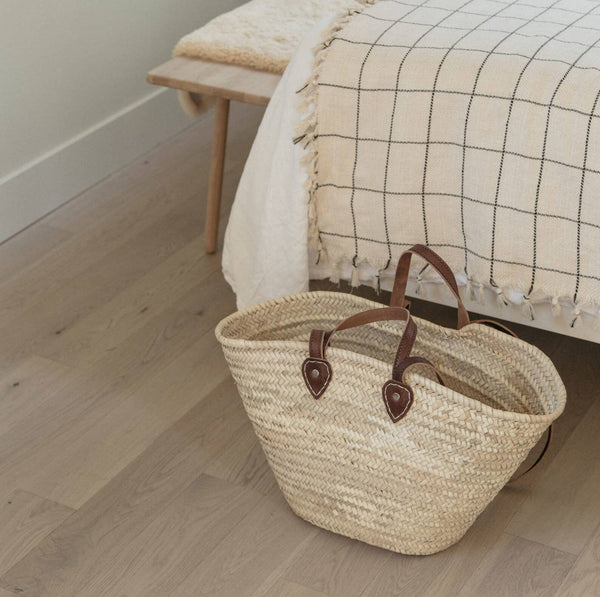 Handwoven Straw Beach Bag with Leather Handles