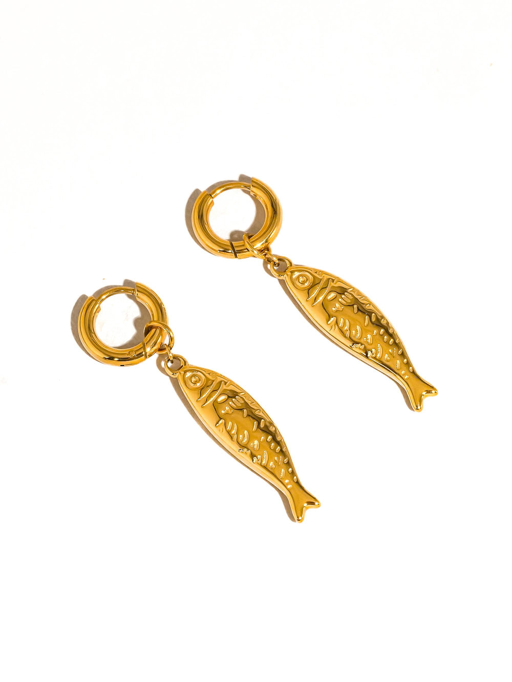 Gold Non-Tarnish Fish Hoop Earrings