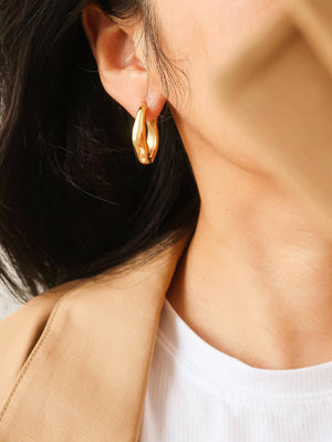 Gold Plated & Non-Tarnish Oval Hoop Earring