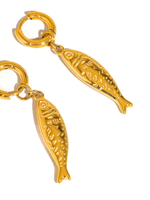 Gold Non-Tarnish Fish Hoop Earrings