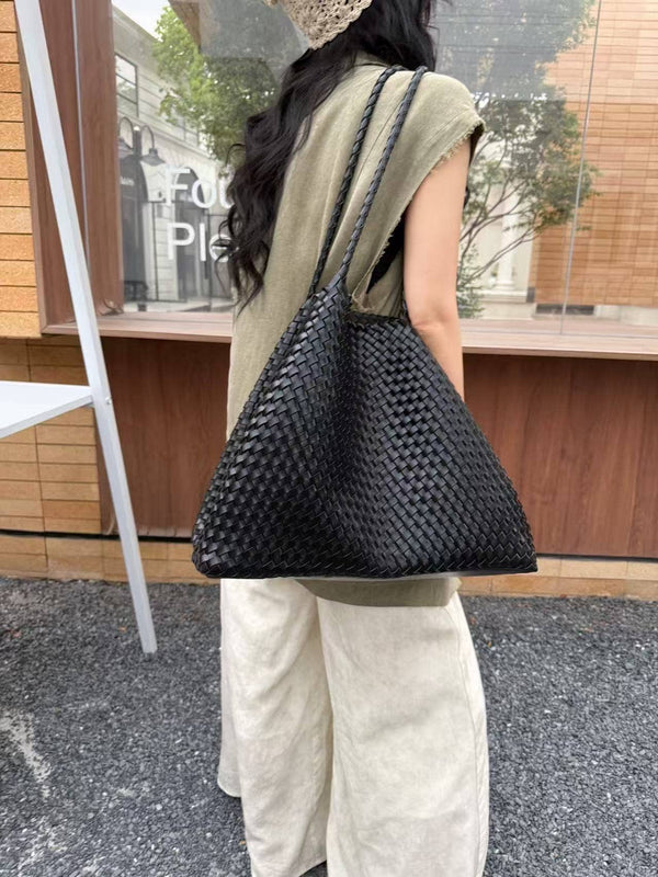 XL Leather Weaving Tote Bag 