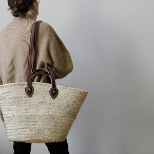 Handwoven Straw Beach Bag with Leather Handles
