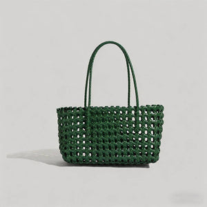 Solid Color Woven Hollow Tote Bag