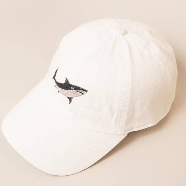 Shark Embroidered Cotton Baseball Dad Cap