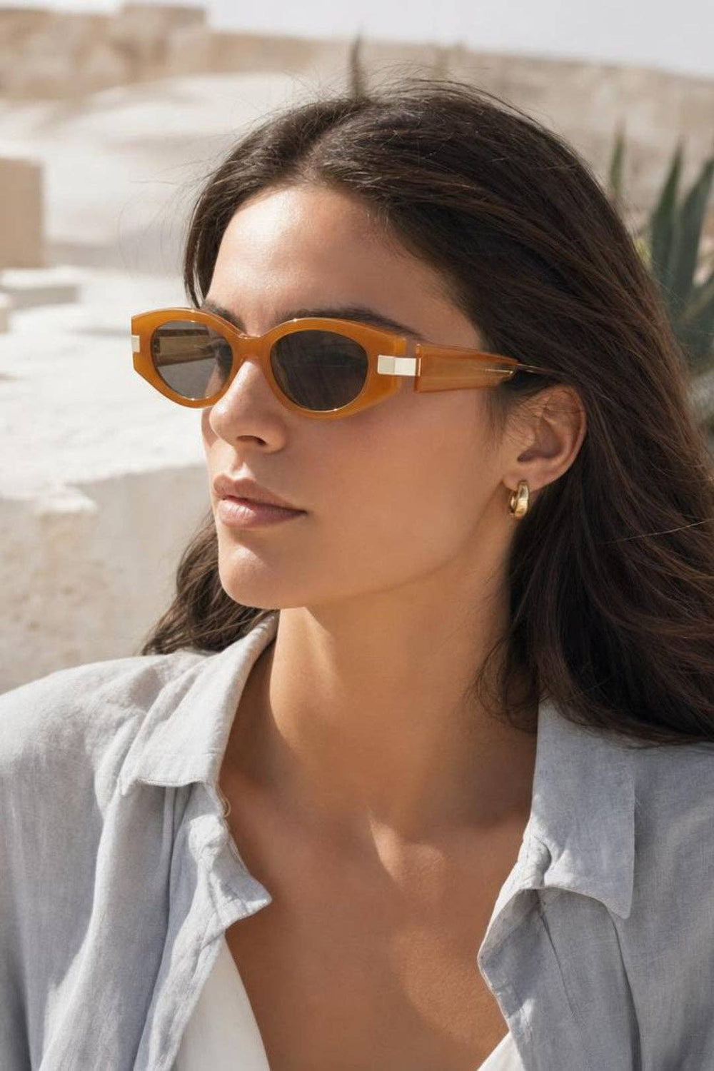 Oval Metal Detail Sunglasses In Orange