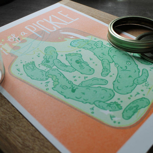 In a Bit of a Pickle! A4 Risograph Art Print by Tomi Russell