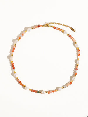 Non Tarnish Bohemian Rose Pearl and Bead Necklace