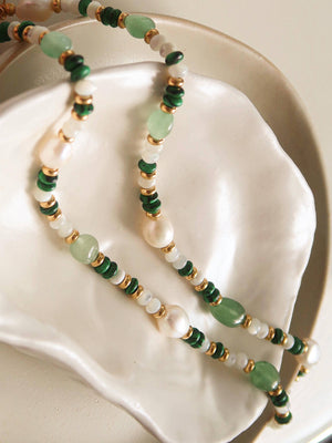 Non Tarnish Bohemian Rose Pearl and Bead Necklace