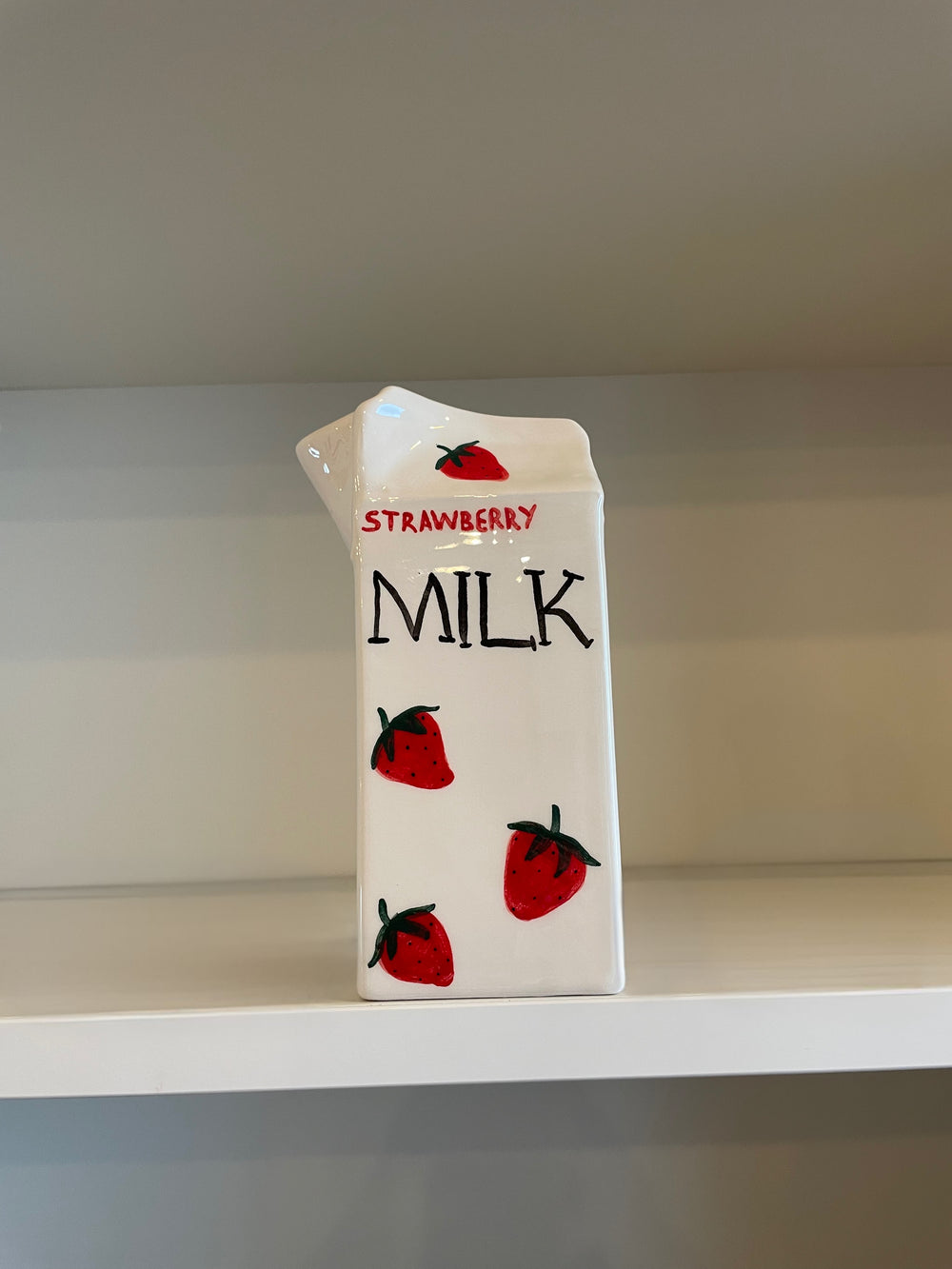 Handmade Strawberry Milk Carton Ceramic Vase