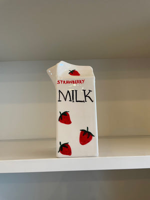Handmade Strawberry Milk Carton Ceramic Vase