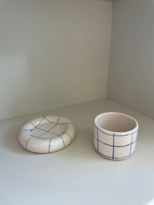 Checked Glazed Ceramic Cup and Saucer Set