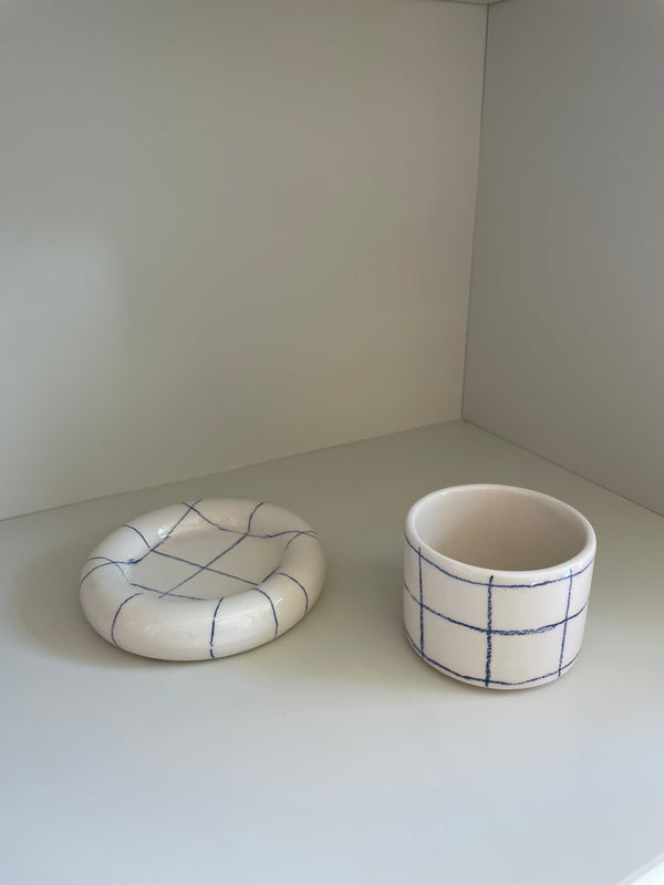Checked Glazed Ceramic Cup and Saucer Set