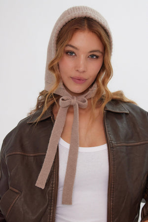 Knitted Bonnet in Light Brown