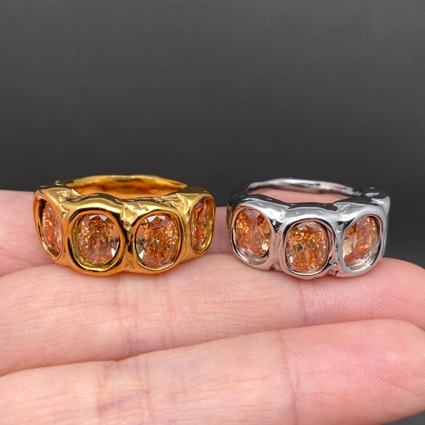 Zircon inlaid irregular 18K Gold Plated S.Steel Ring - FGS