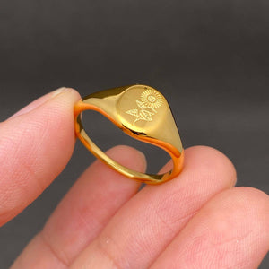 Multi style flowers Signet 18K Gold Plated S.Steel Ring -FGS