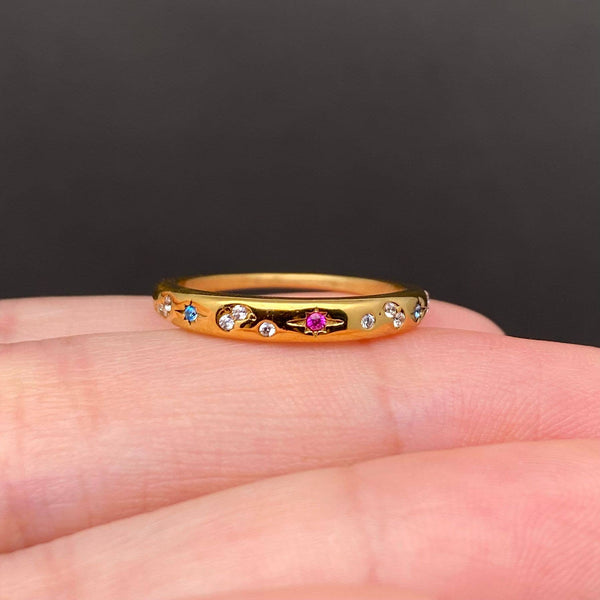 Colored Zircon Inlaid Star 18K Gold Plated SS Ring - FGS/MS