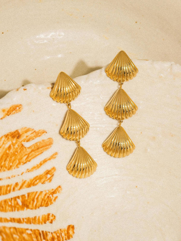 Gold Plated & Non-Tarnish Layered Shell Drop Earrings