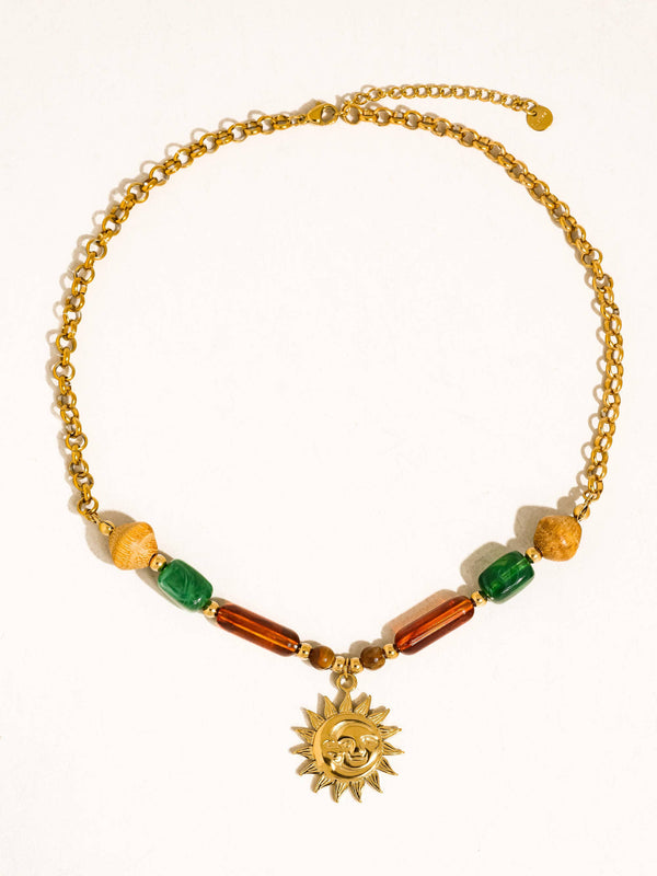 Brisa 18K Gold Non-Tarnish Beaded Sun Pendant Necklace