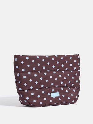 Polka Dot Pillow Pouch Makeup Bag in Brown & Blue