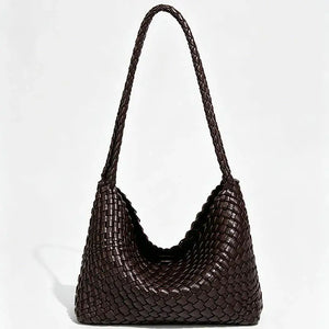 Chocolate Brown Hand‑Woven Shoulder Tote with Pouch
