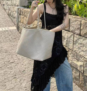 XL Leather Weaving Tote Bag 