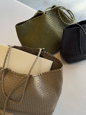 XL Leather Weaving Tote Bag 
