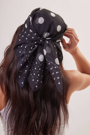 Polka Dot Chiffon Multiway Bandana Head Scarf in Black and Cream