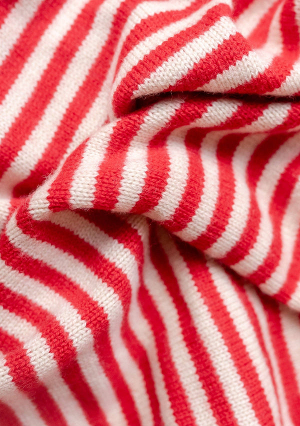 Large Merino Wool Triangle Scarf Red & Cream Stripe