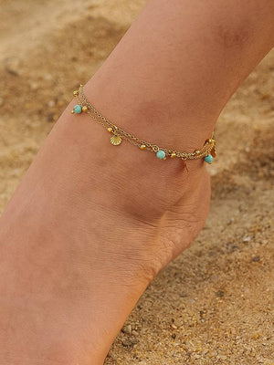 Zinnia 18K Gold Non-Tarnish Beaded Shell Charm Anklets