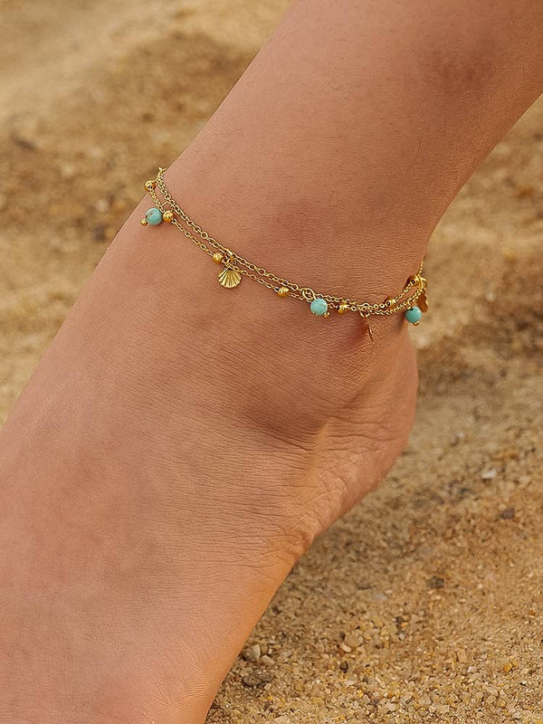 Zinnia 18K Gold Non-Tarnish Beaded Shell Charm Anklets