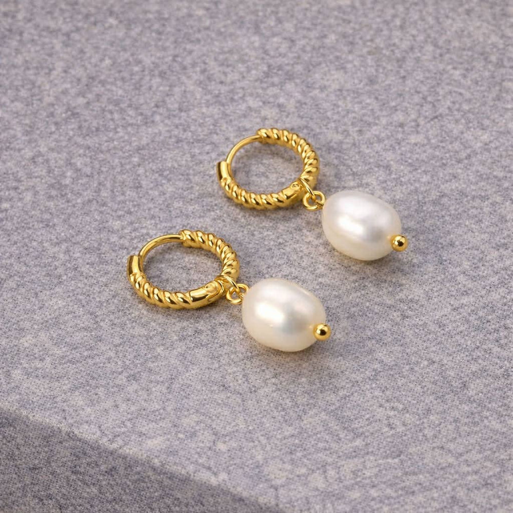 Tarnish Resistant Twisted Pearl Huggies