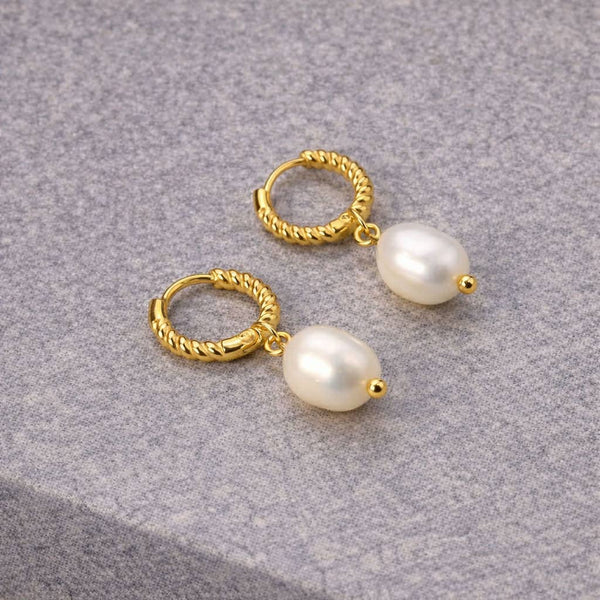 Tarnish Resistant Twisted Pearl Huggies
