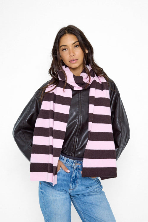 Knitted Stripe Scarf  in Pink and Brown