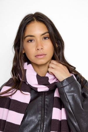 Knitted Stripe Scarf  in Pink and Brown