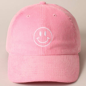 Smiley Face Embroidered Corduroy Hat