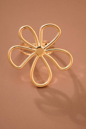 18K Gold Plated Stainless Steel Open Flower Ring - 8007