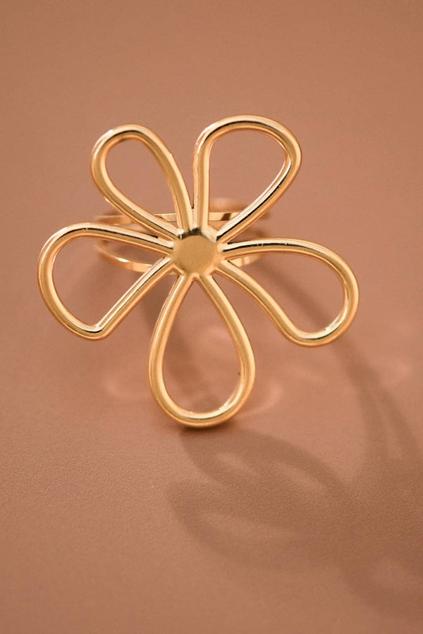 18K Gold Plated Stainless Steel Open Flower Ring - 8007