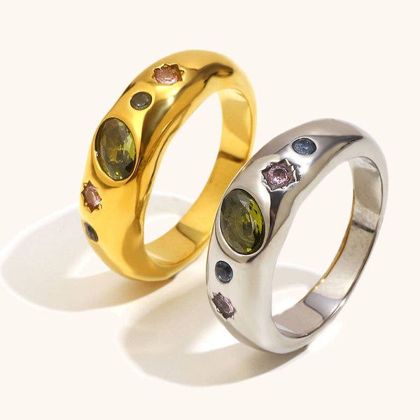 Multi Coloured Stone Ring - Gold or Silver