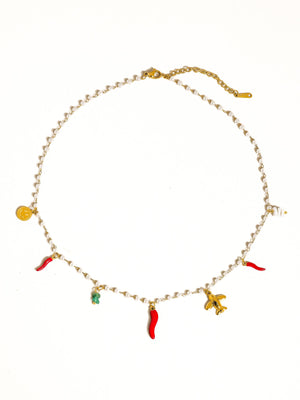 Gold Non-Tarnish Pepper Charm Pearl Necklace