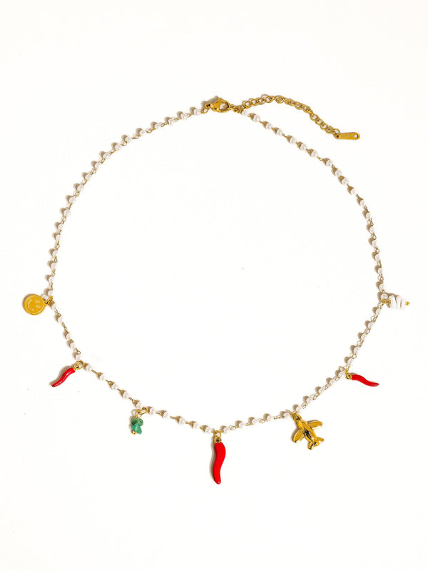 Gold Non-Tarnish Pepper Charm Pearl Necklace