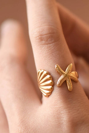 18K Gold Plated Stainless Steel Shell Starfish Ring