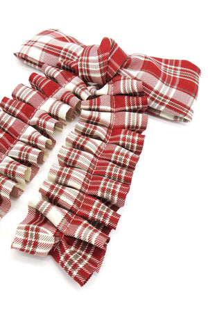 Ruched Check Bow Clip in Red