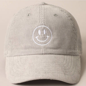 Smiley Face Embroidered Corduroy Hat