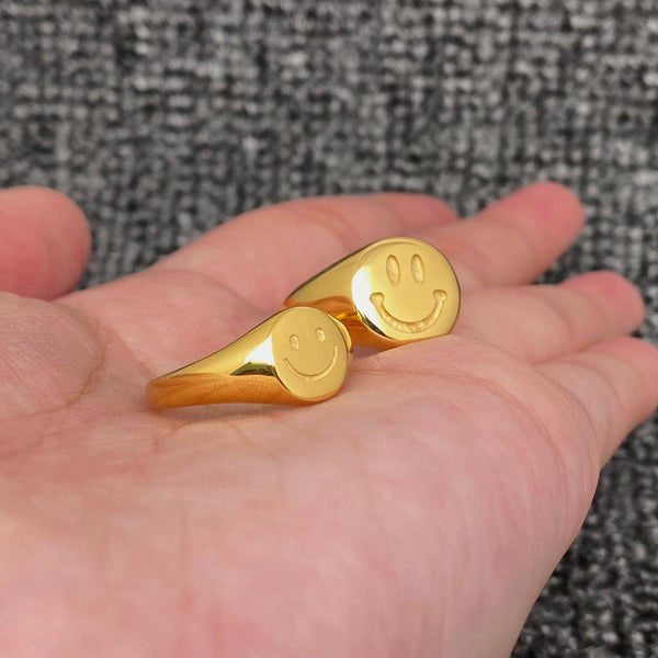 18K Gold Plated Stainless Steel Smiley Face Ring