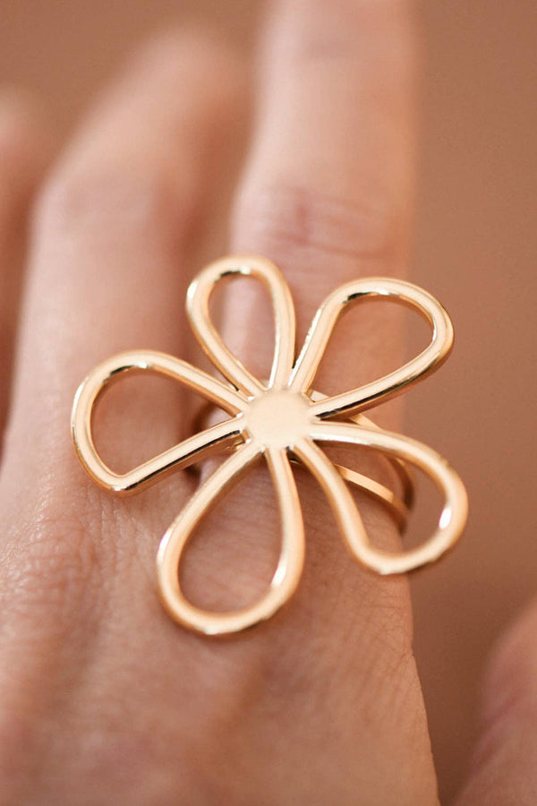 18K Gold Plated Stainless Steel Open Flower Ring - 8007
