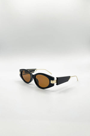 Oval Metal Detail Sunglasses In Black
