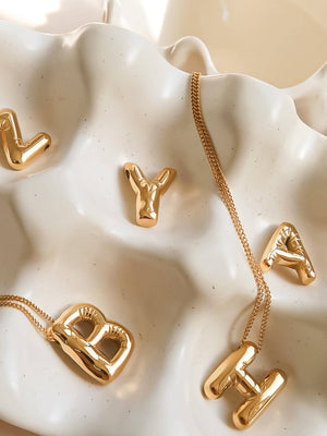 Gold Plated Non-Tarnish Balloon Alphabet Necklace