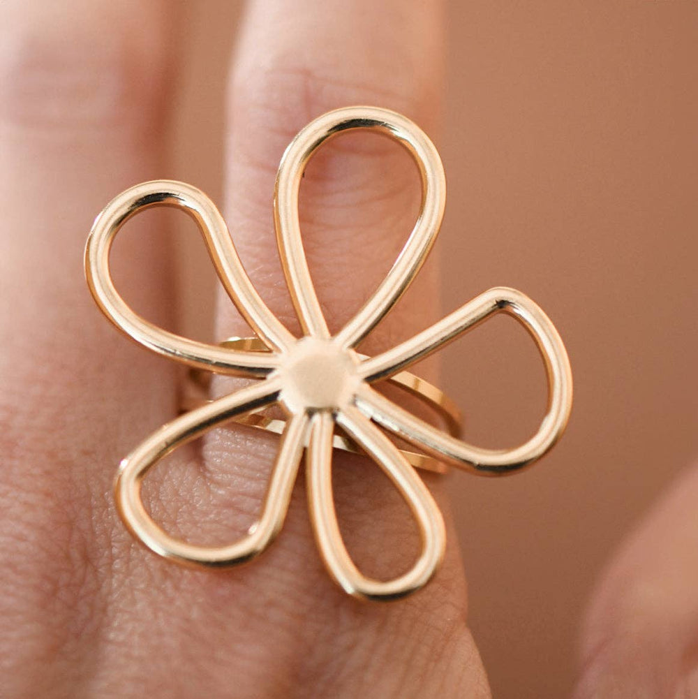 18K Gold Plated Stainless Steel Open Flower Ring