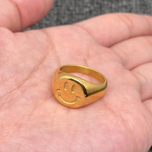 18K Gold Plated Stainless Steel Smiley Face Ring