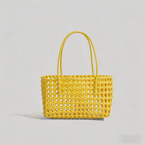 Solid Color Woven Hollow Tote Bag